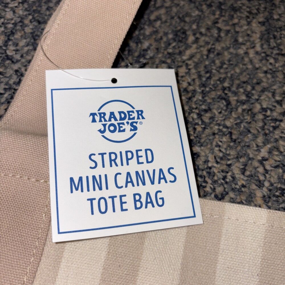 NWT Trader Joe's Small Striped Tote Bag Brown/White 12x6x10 Polyester/Cotton - Picture 3 of 4